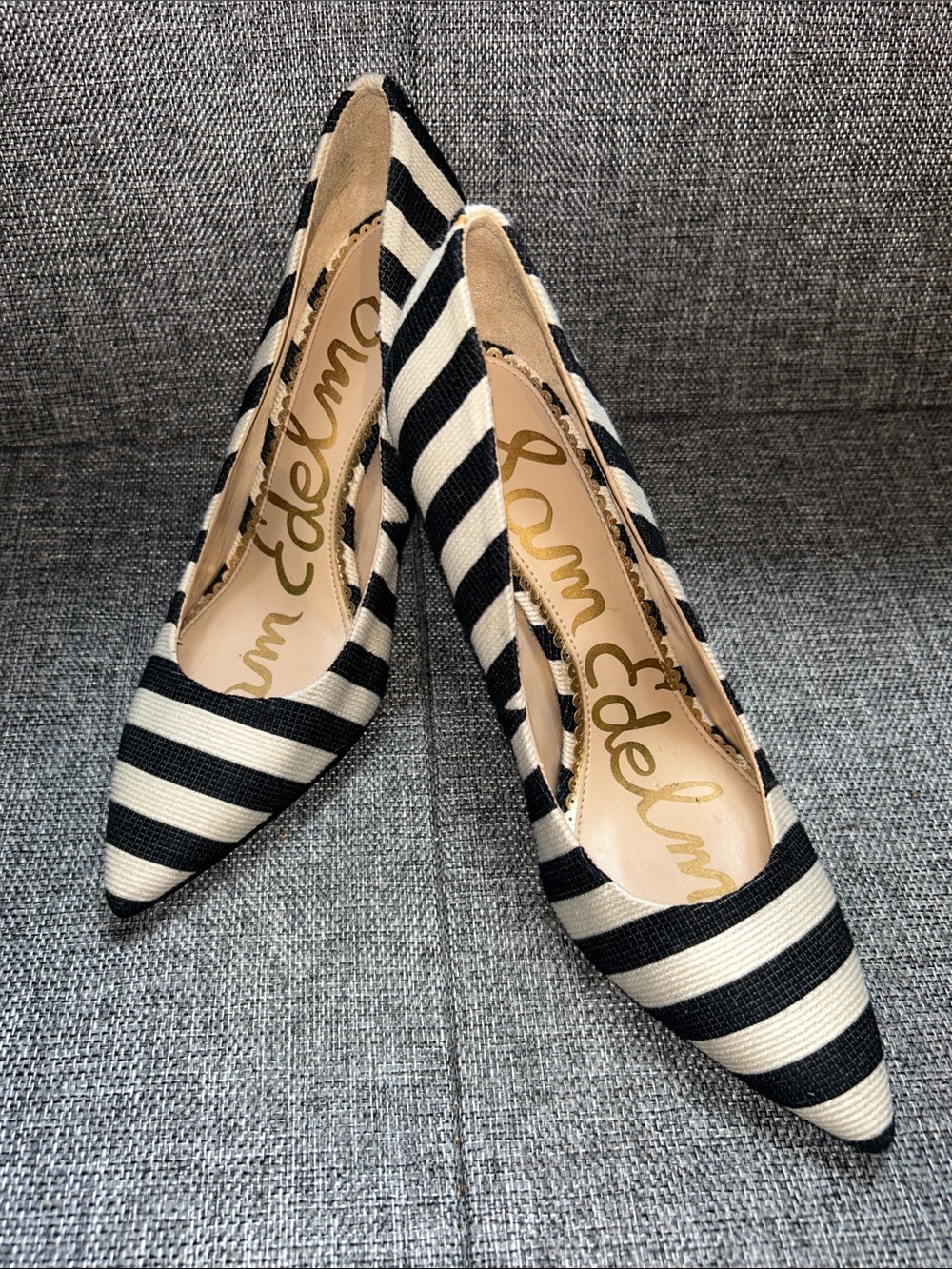 Sam Edelman Black and Cream Striped Pointed Pumps - Picture 9 of 9